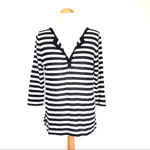 NWOT Loft linen stripe navy top S